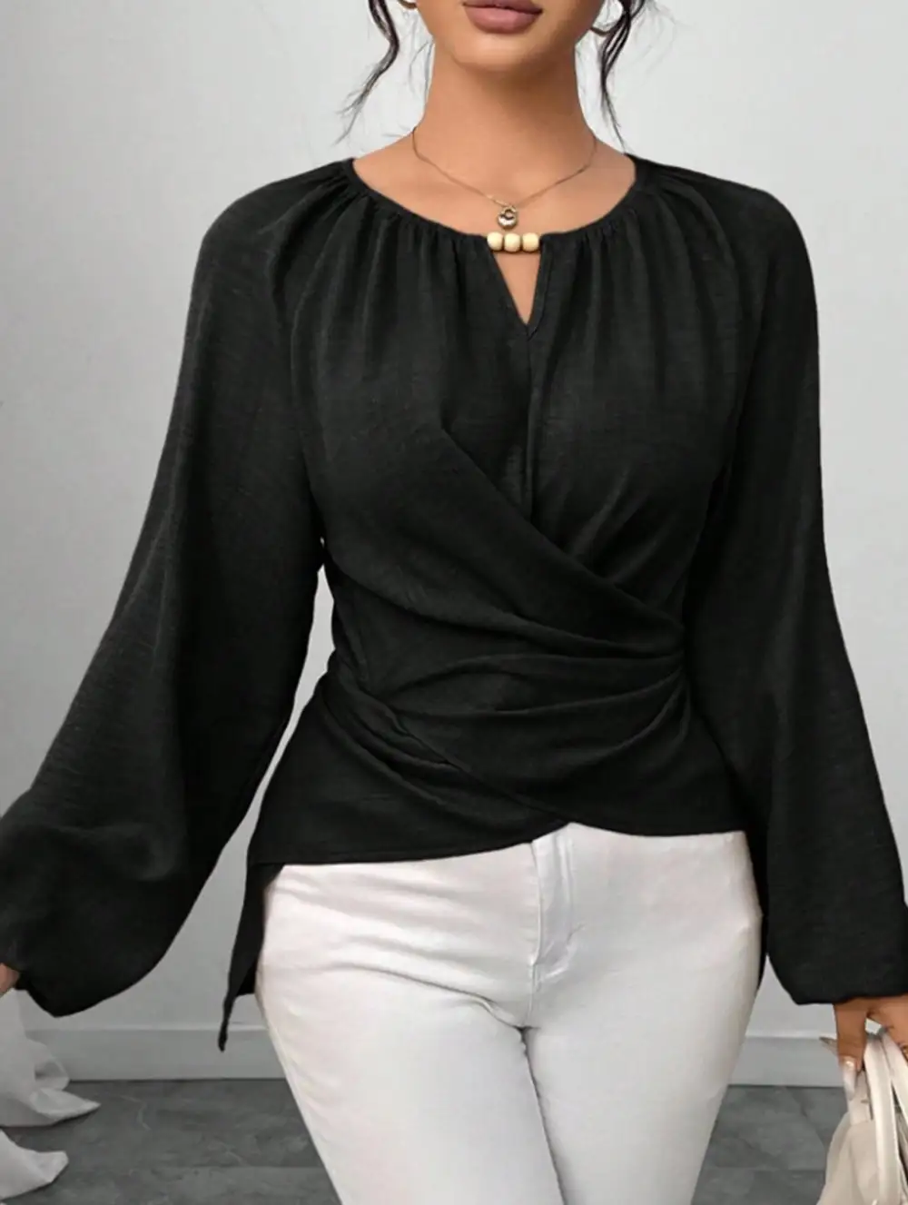 Tie Hem Irregular Long Sleeve Tee