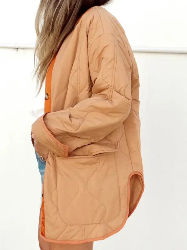Hooded Collared Round-Neck Quilted Jacket