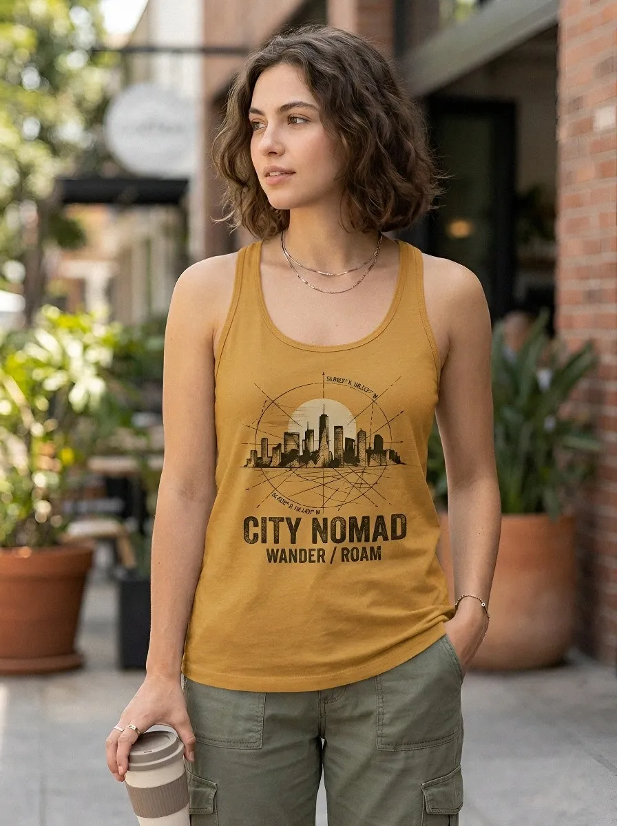 Women's City Nomad Travel Skyline Printed Tank Top