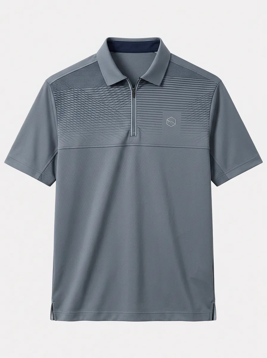 Men's Geometric Pattern Printed Quarter Zip Polo Shirt