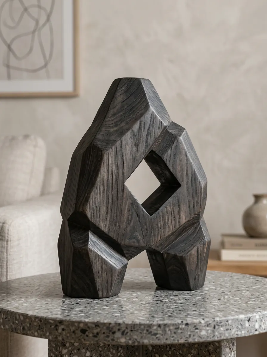 Modern Home Decor Geometric Letter A Carved Wood Sculpture