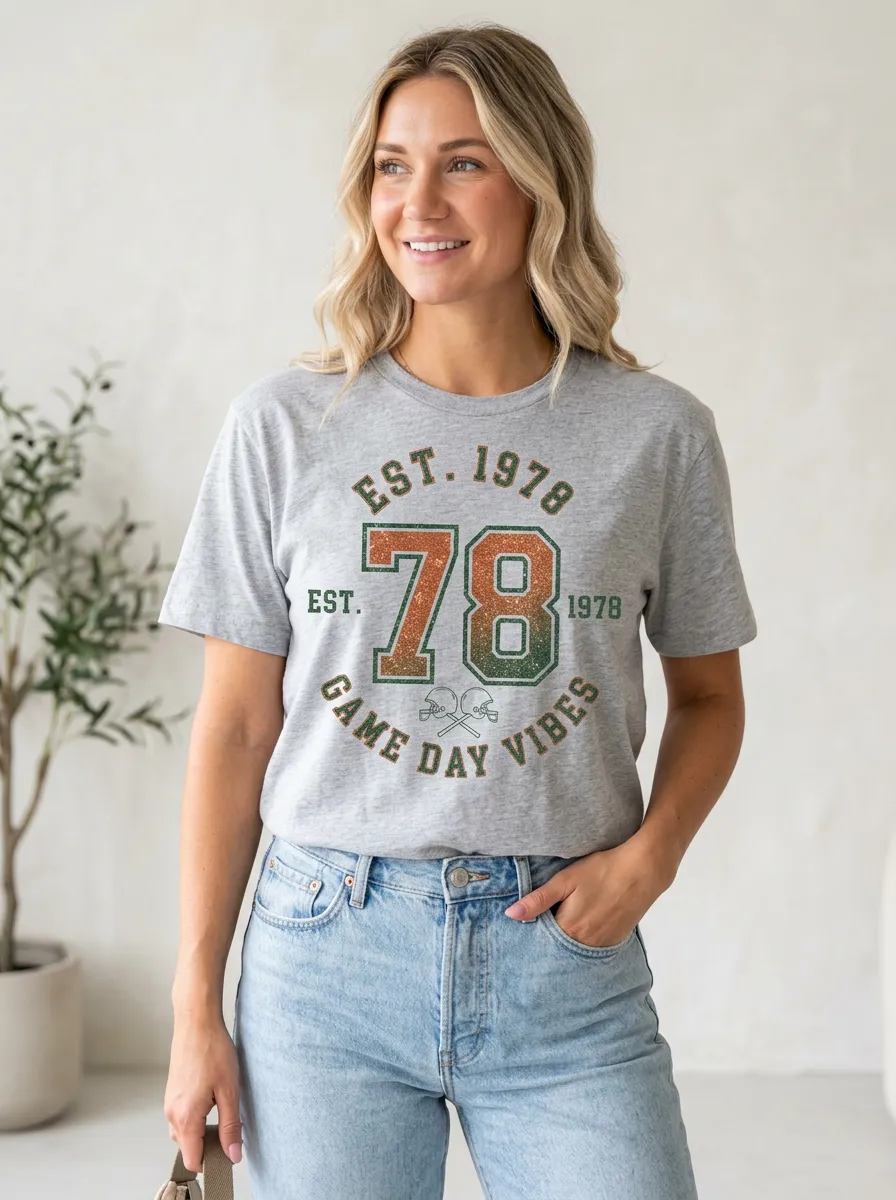Women's Football Lover 1978 Game Day Vibes Printed T-shirt