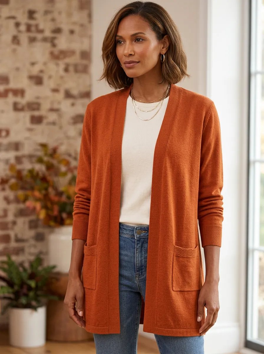 Outdoor-Inspired Open-Front Knit Cardigan