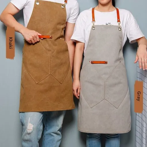 Canvas Leather Strap Crossback Kitchen Work Apron