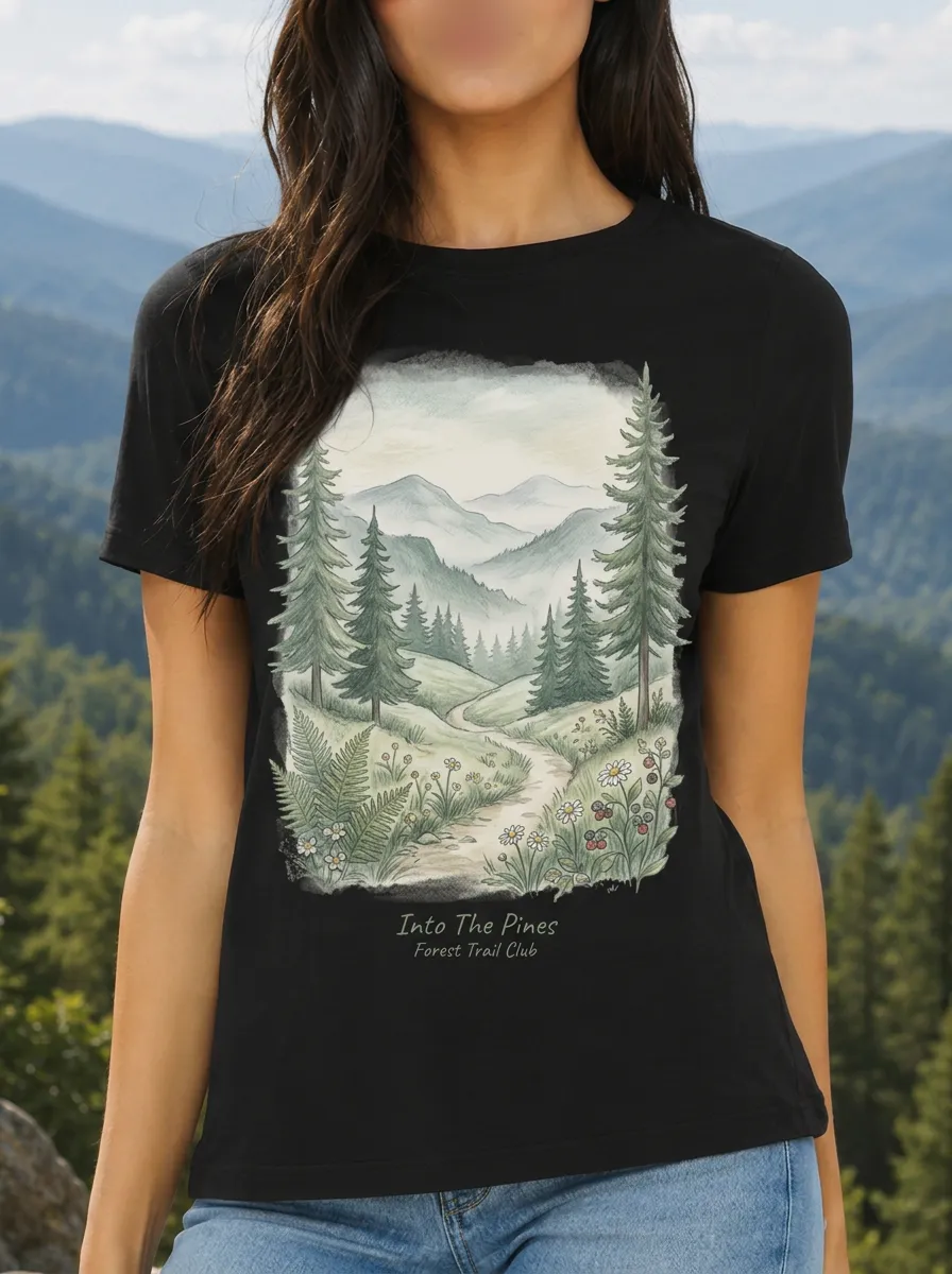 Women's Nature Lover Mountain Forest Trail Printed T-shirt
