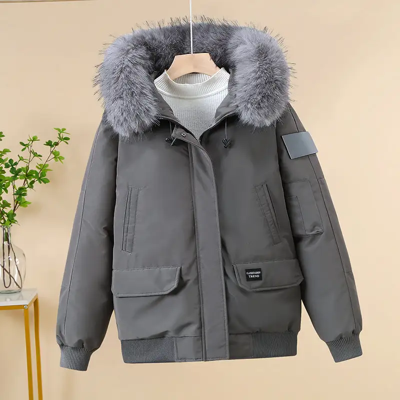 Quilted Faux Fur Hooded Zip Front Bomber Jacket