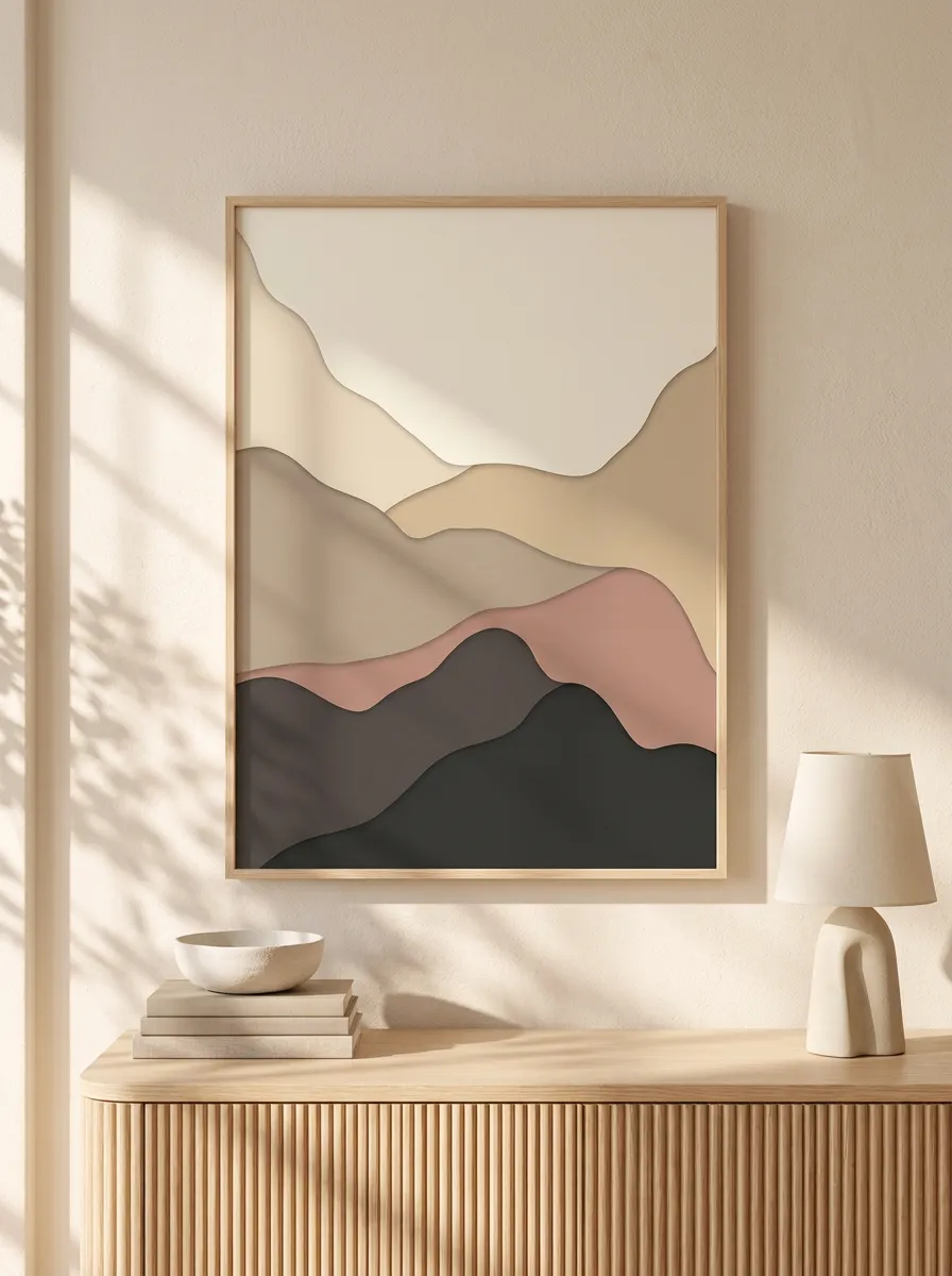 Calm Minimalist Abstract Mountain Layered Printed Wall Art