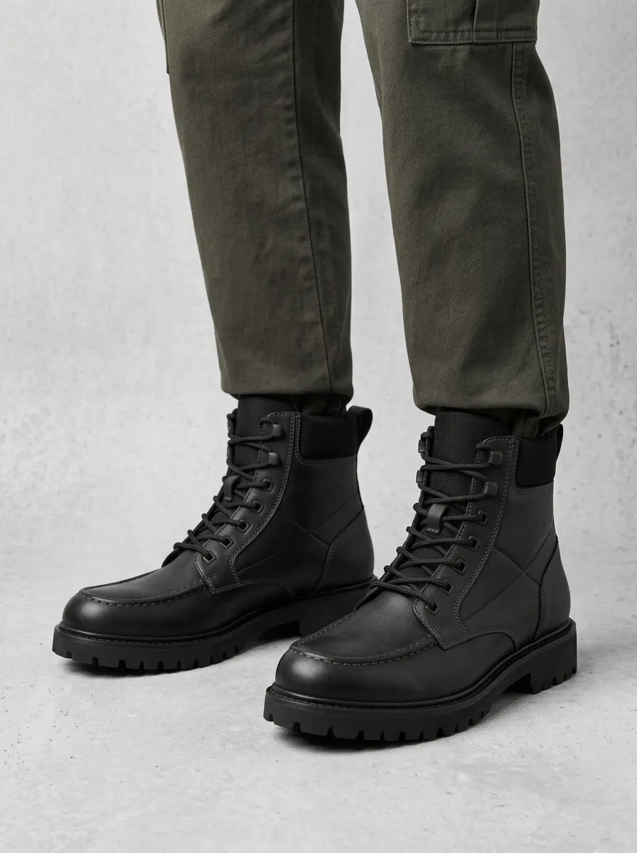 Unisex Minimalist Leather Print Work Boots