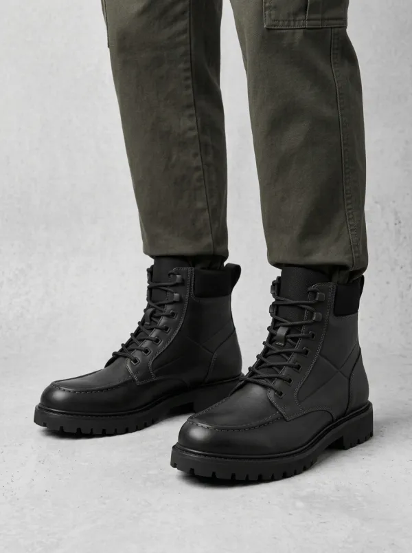 Unisex Minimalist Leather Print Work Boots