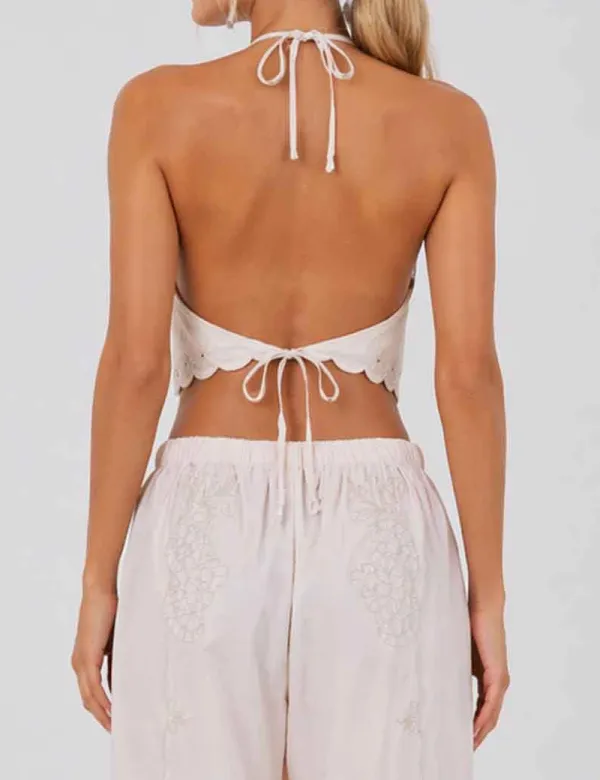 Embroidery Halter Tie-neck Backless Top