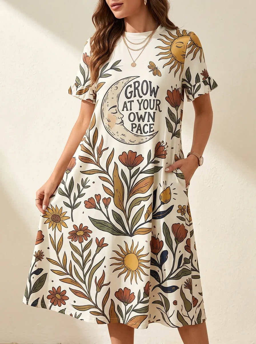 Women's Celestial Floral Grow At Your Own Pace Printed Dress