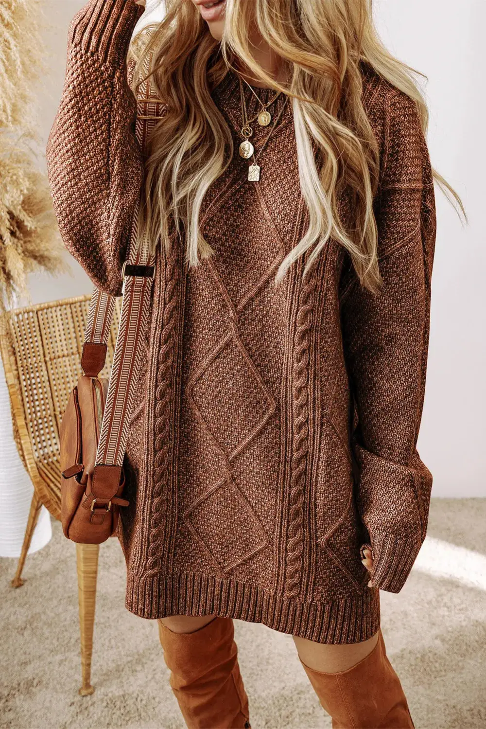 Sweater Round-Neck Knit Casual Dress