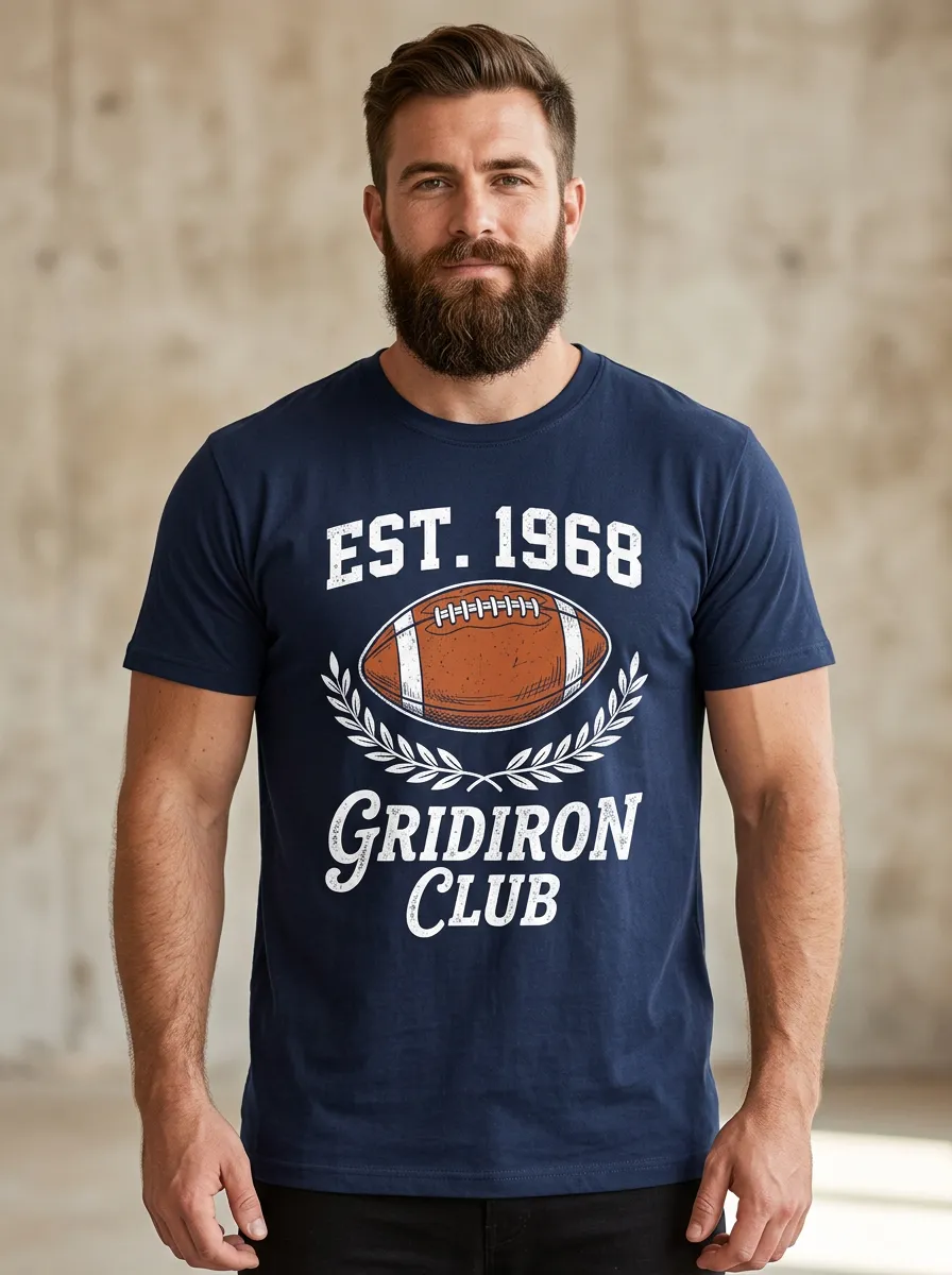 Men's American Football Lover Gridiron Club Printed T-Shirt