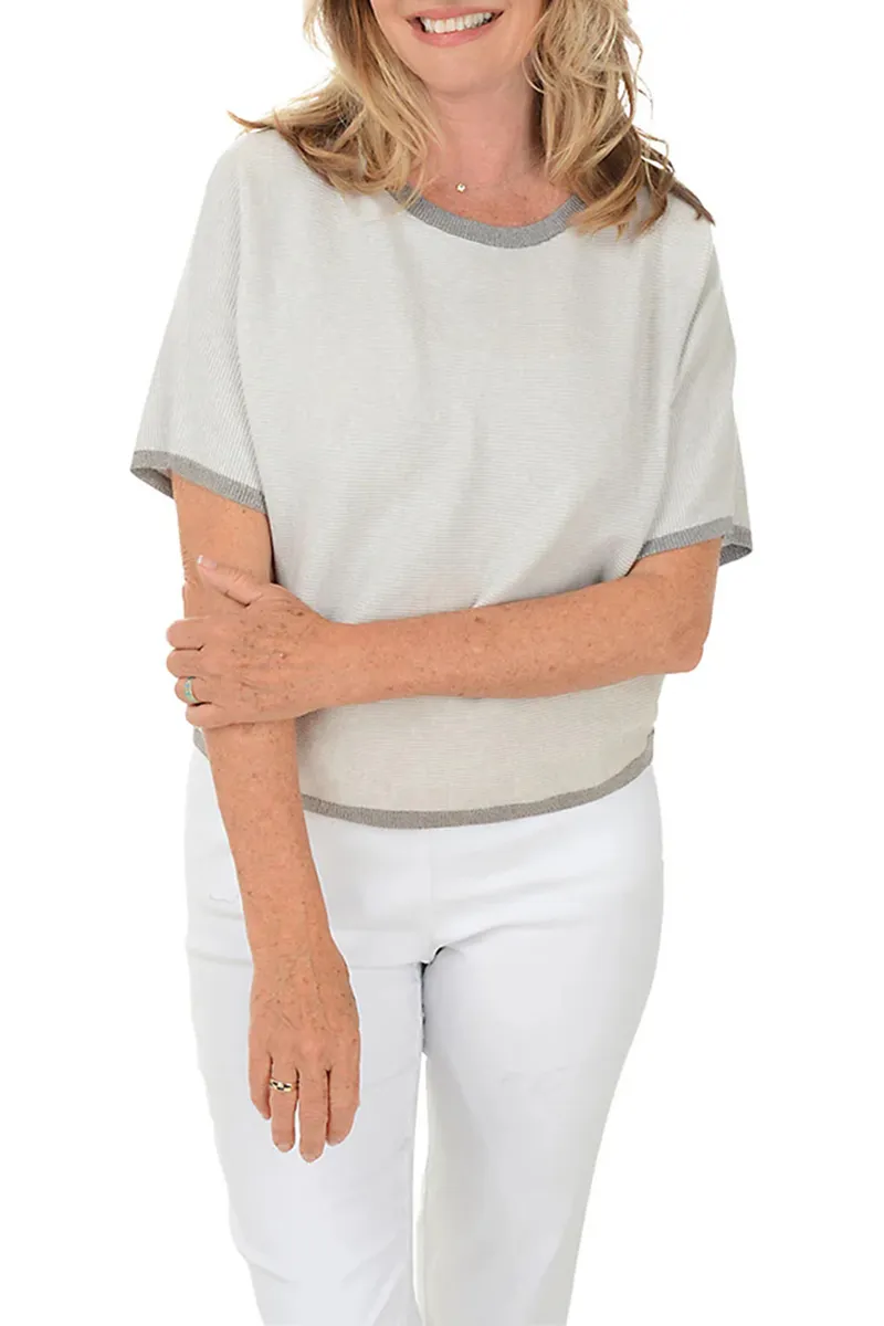 Silver Metallic Tipped Short Sleeve Sweater