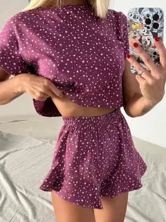 Refined Ruffled Top and Shorts Lounge Set