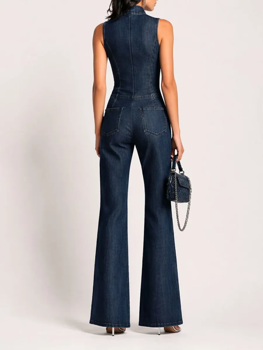 Ariana Sleeveless High-Neck Denim Jumpsuit