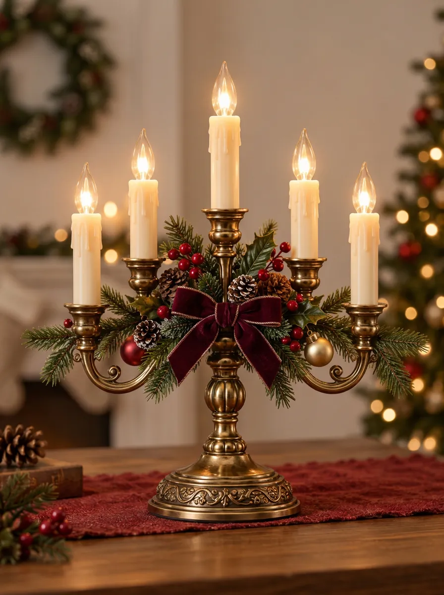 Pinecone Berry Velvet Printed Candle Holder