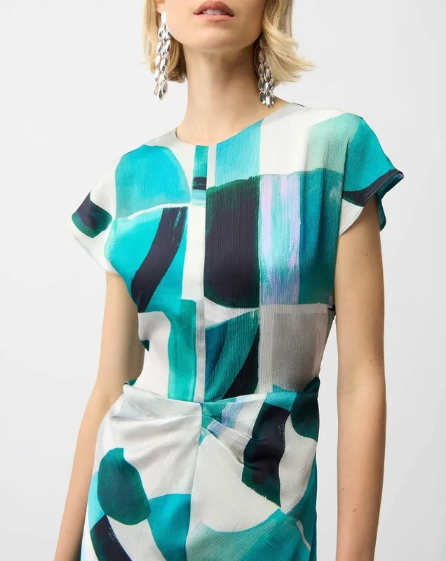 Satin Geometric Button-Front Midi Dress