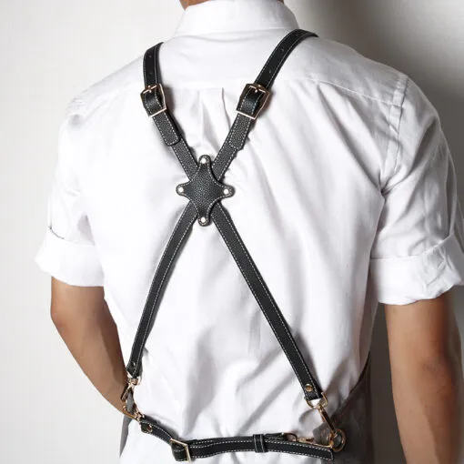 Denim Leather Strap Crossback Kitchen Work Apron