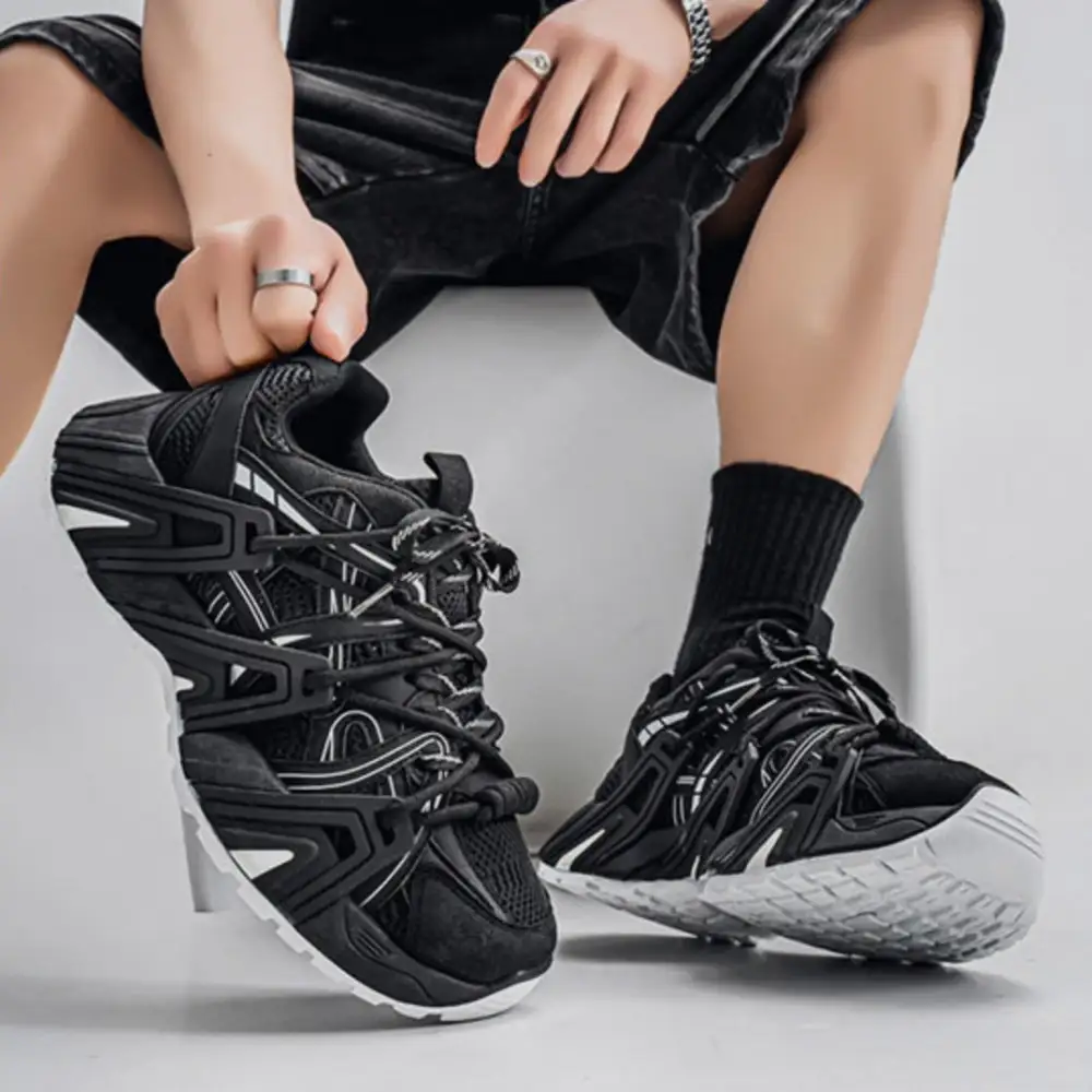 Mesh Panel Structured Chunky Lace Up Sneakers