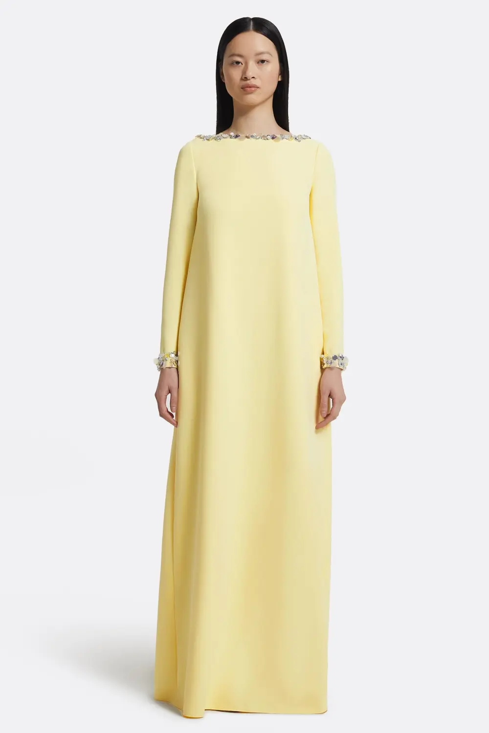 Rhinestone Boat Neck Long Sleeve Maxi Dress
