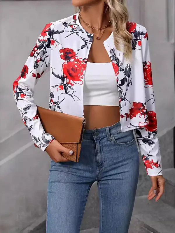 Long Sleeve Relaxed Button Front Floral Print Split Blazer