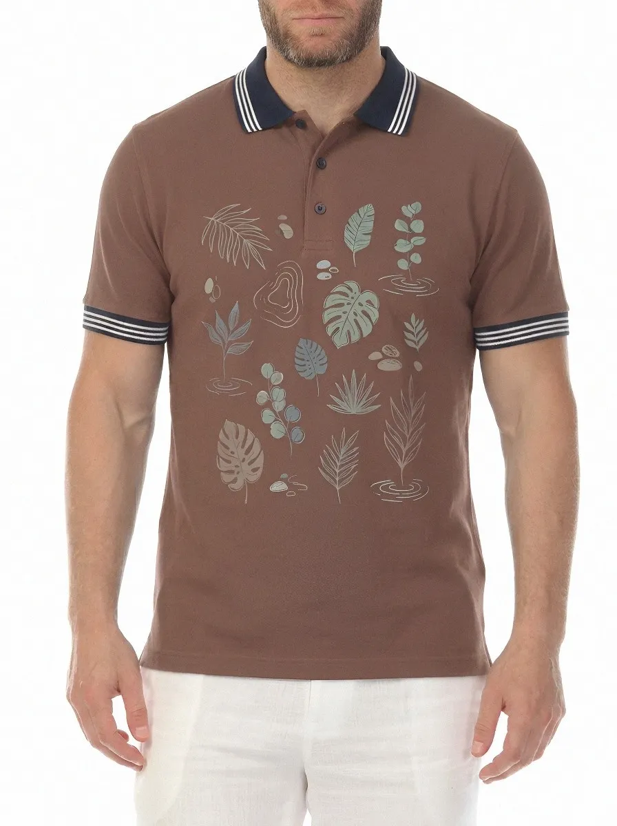 Men's Botanical Nature Lover Tropical Leaves Printed Polo Shirt