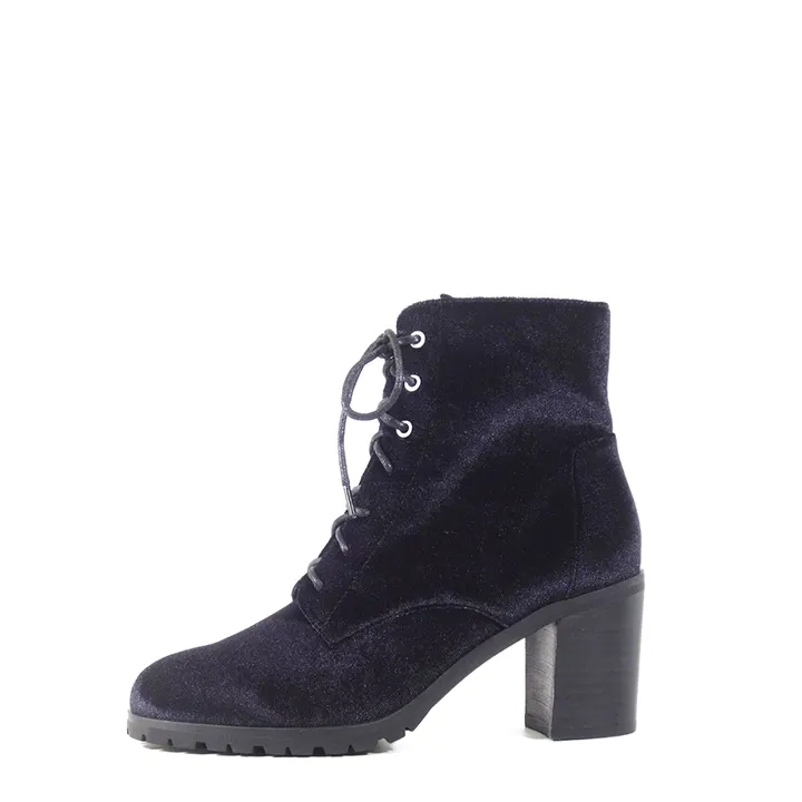 Velvet Lace Up Lug Sole Ankle Boots