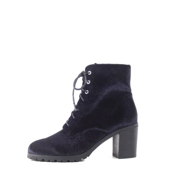 Velvet Lace Up Lug Sole Ankle Boots