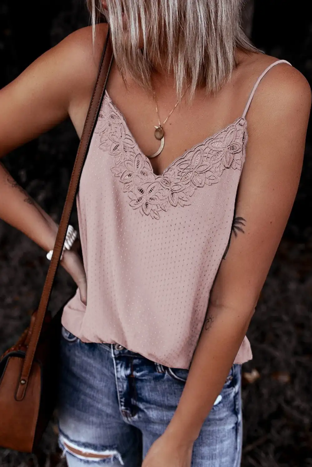 Crochet V Neckline Slip Tank Top