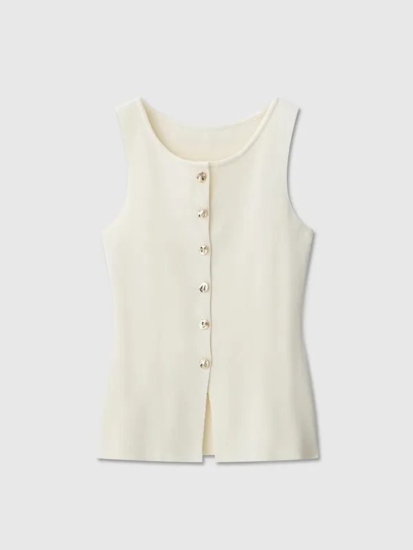 Beige Knit Casual Vest