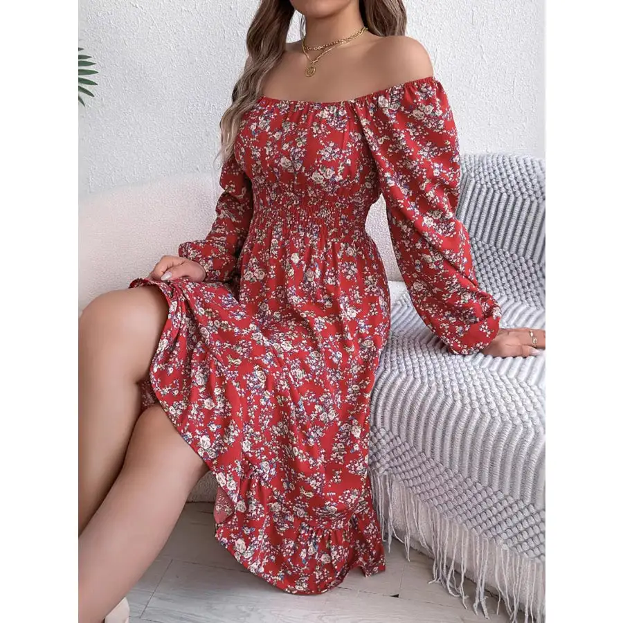 Long Sleeve Square Neck Midi Dress