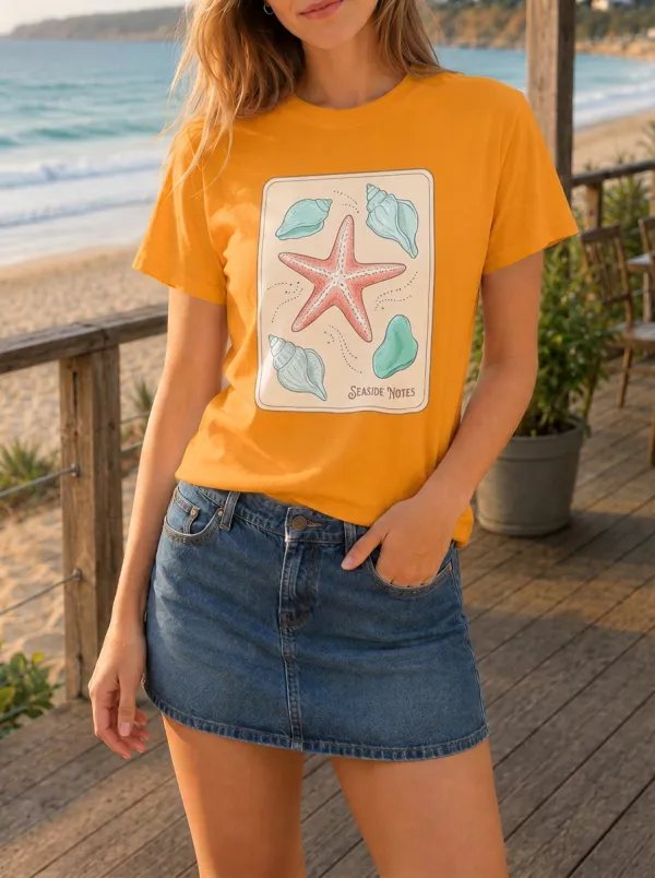 Women's Beach Lover Starfish Seashells Printed T-shirt