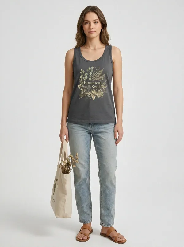 Women's Natural Vibes Cactus Floral Printed Tank Top