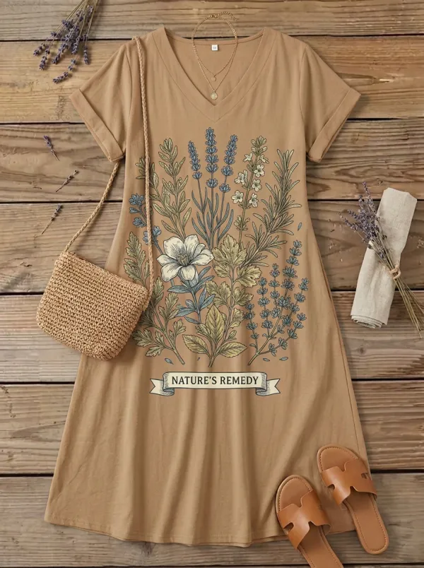 Nature Lover Botanical Lavender V-Neck T-Shirt