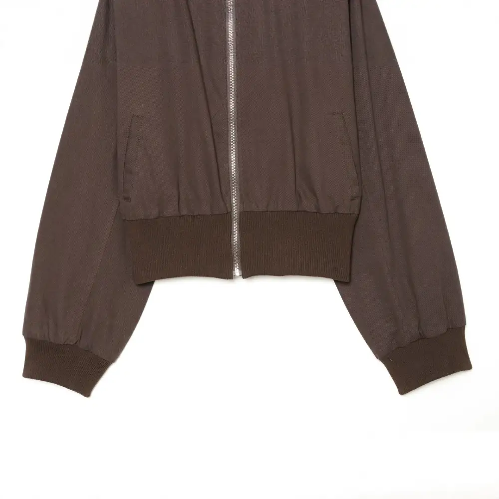 Cropped Oversized Zip Front Ribbed Trim Bomber Jacket