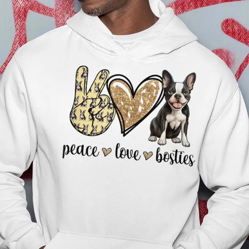 Peace Love Boston Terrier Dog Lover Hoodie