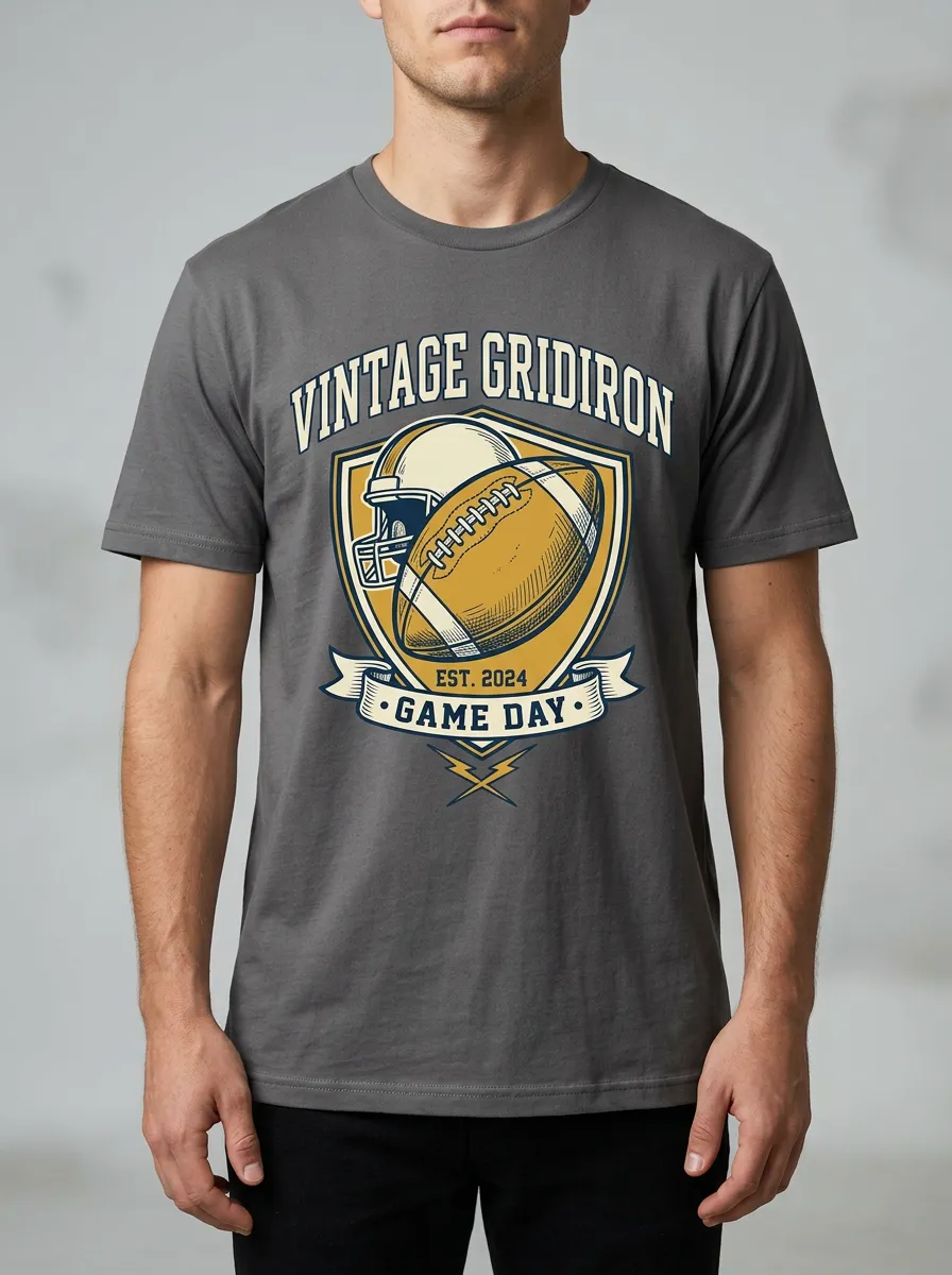 Men's Football Lover Vintage Gridiron Helmet Printed T-shirt