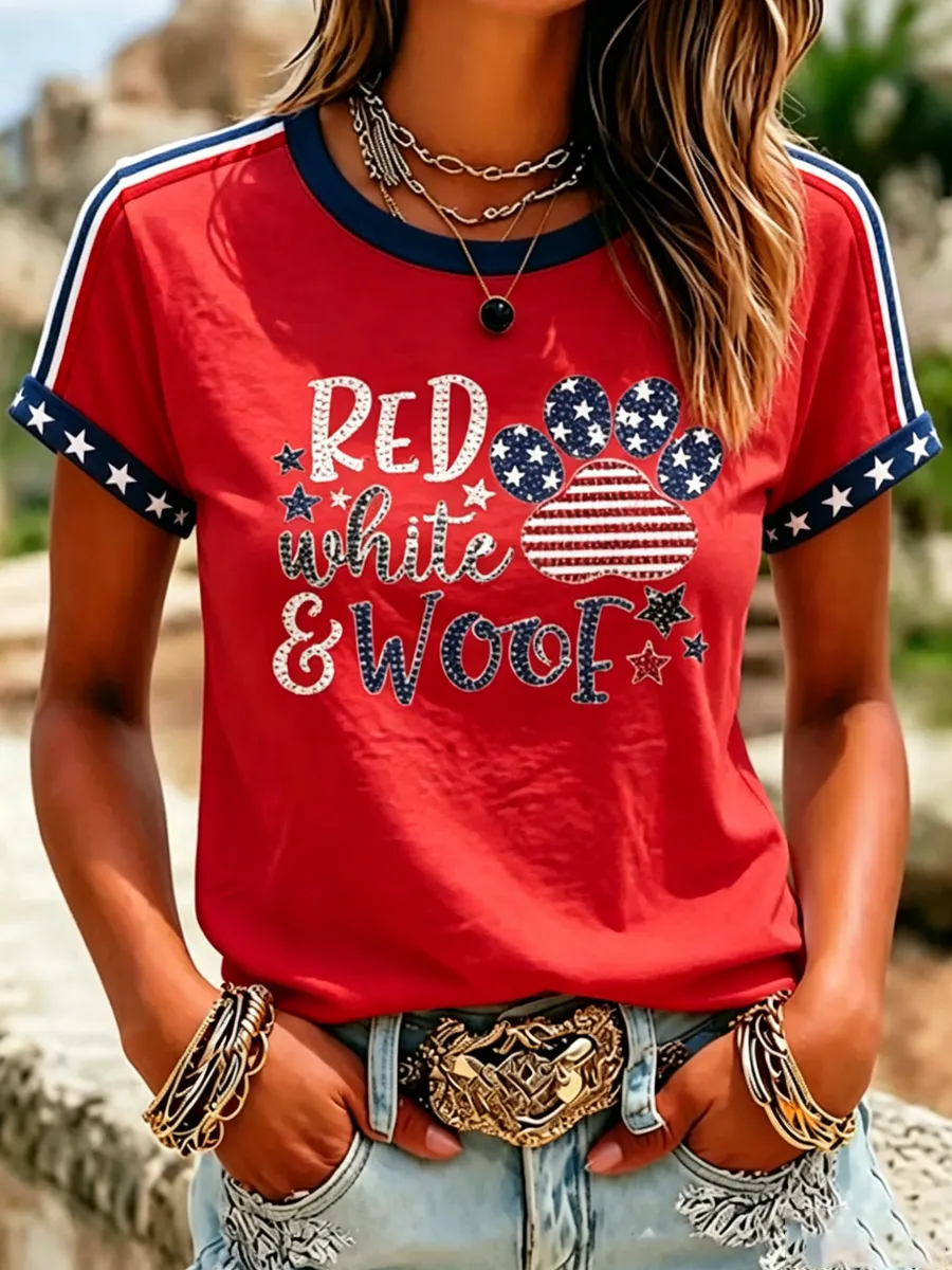 Women'S Proud American Dog 250Th Anniversary Patriotic Claw Print T-Shirt