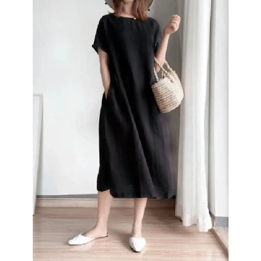 Full Size Casual Round Neck Midi Dress Plus Size