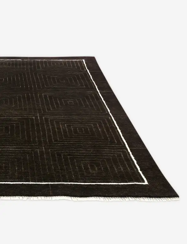 Bordered Geometric Textured Hand Knotted Wool Area Rug