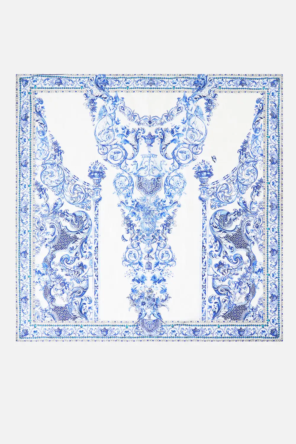 Convertible Large Crystalled Embellished Silk Square Scarf