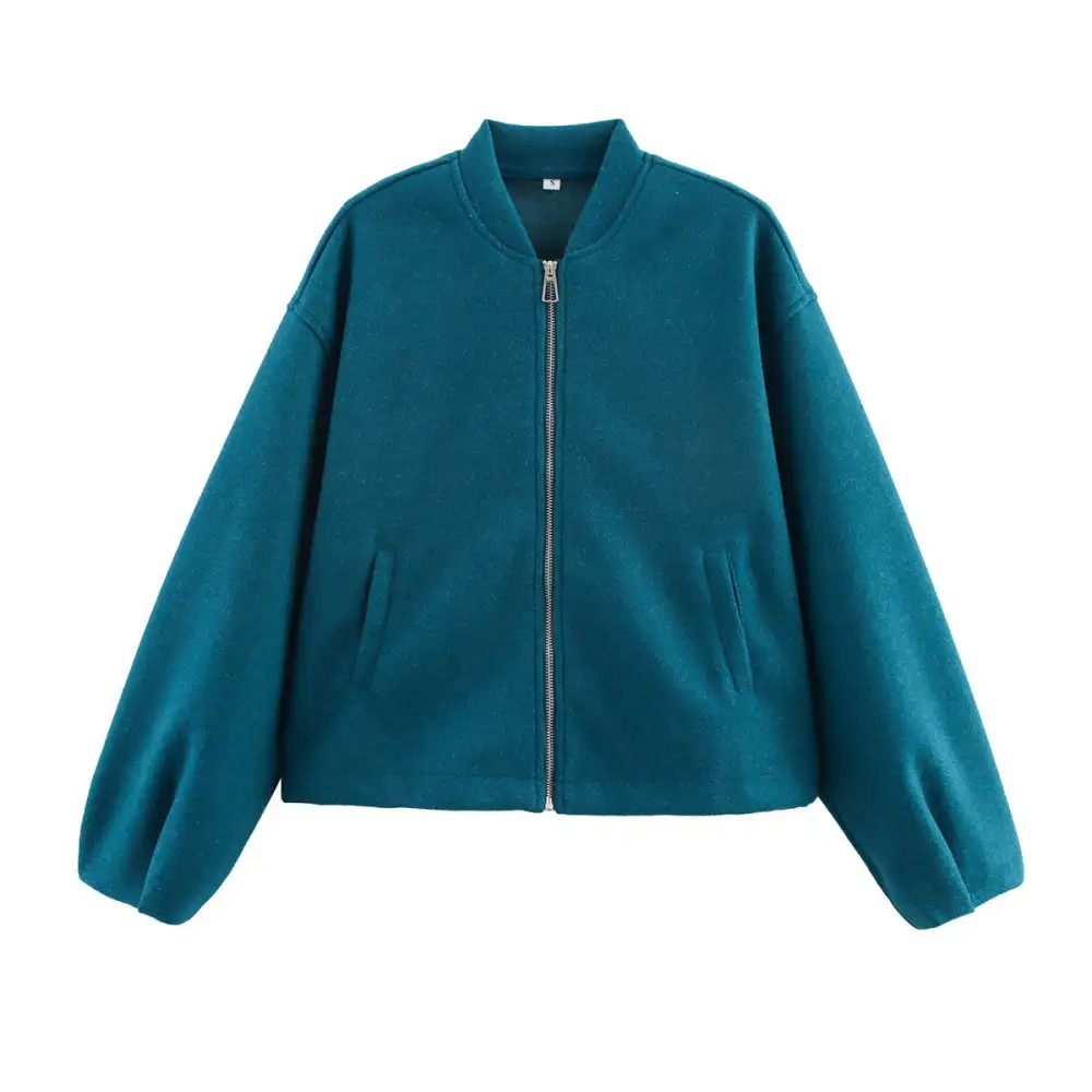 Cropped Zip Front Bomber Jacket