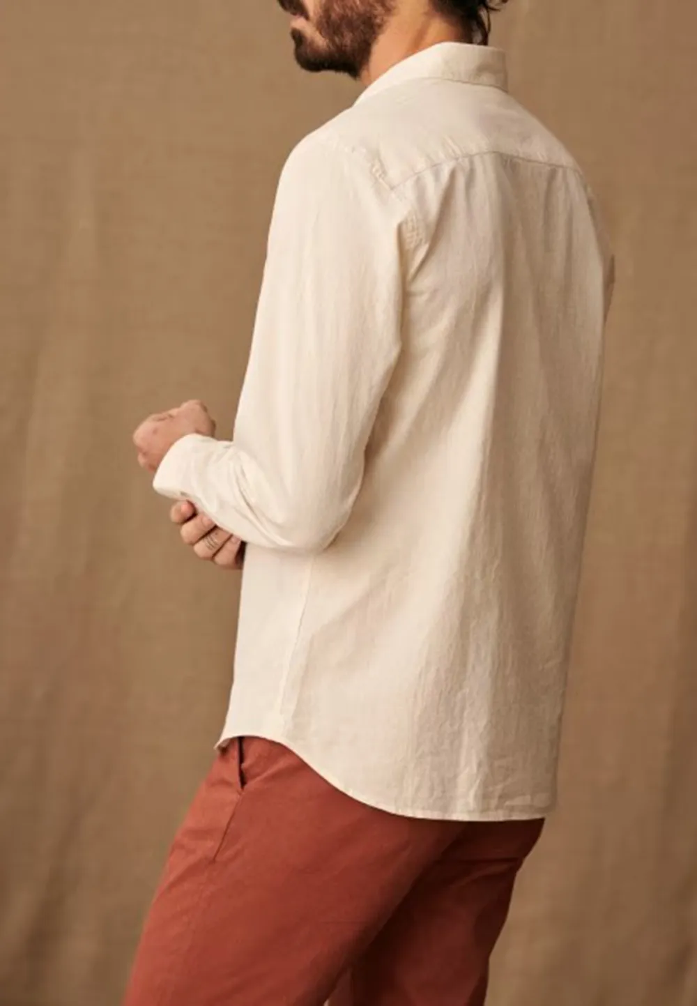 Beige Neutral Cotton Linen Blend Button Down Shirt