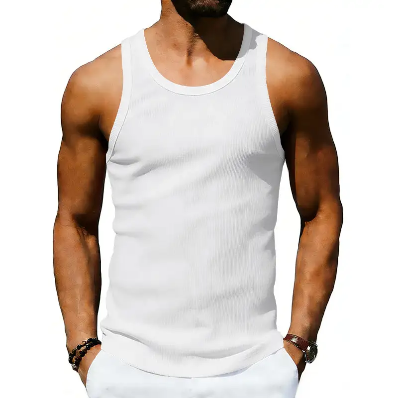 Men's Ribbed Casual Tank Top With Wide Straps And A Fitted Cut
