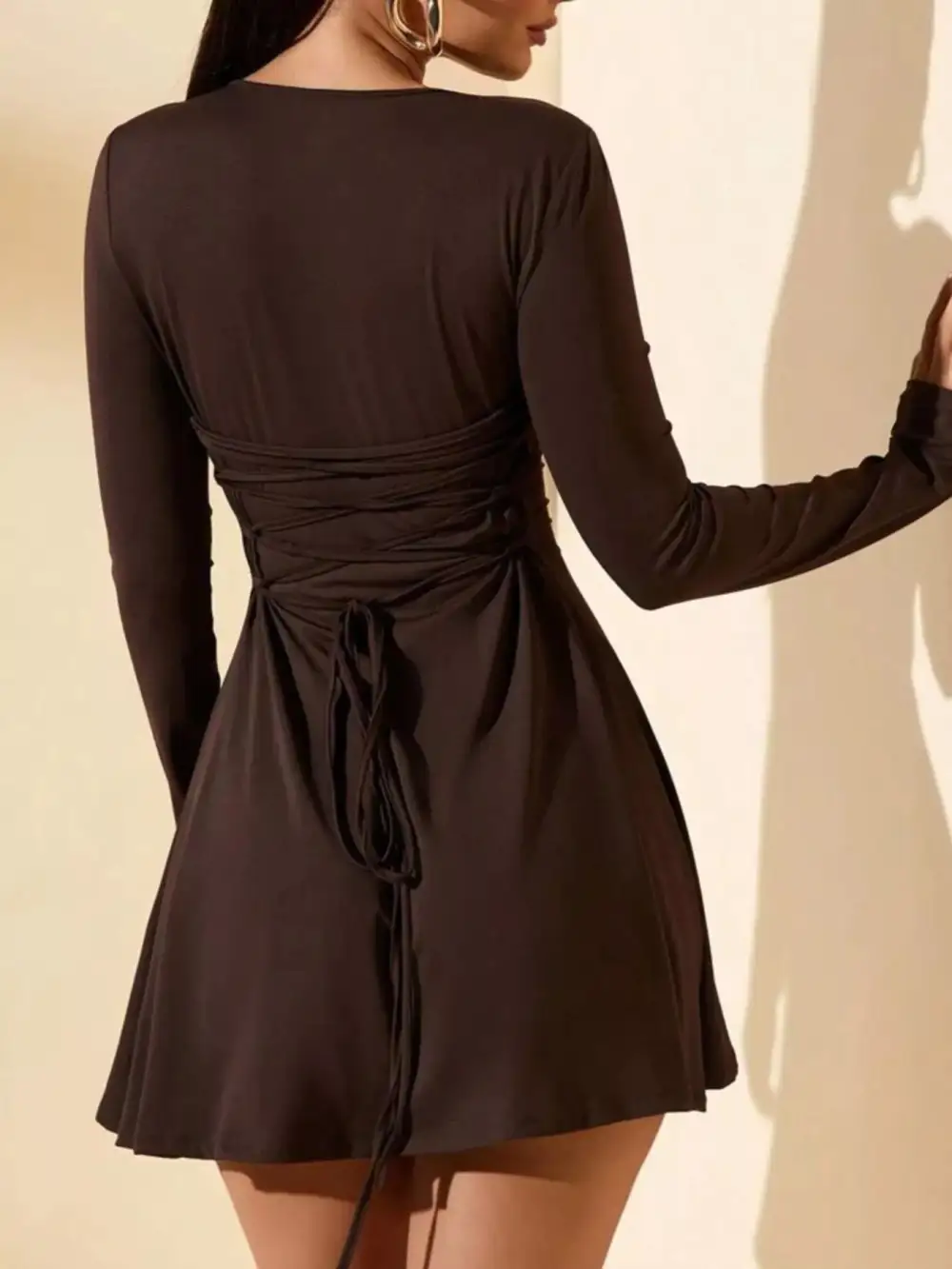Wearable Cut Round Neck Long Sleeve Mini Dress