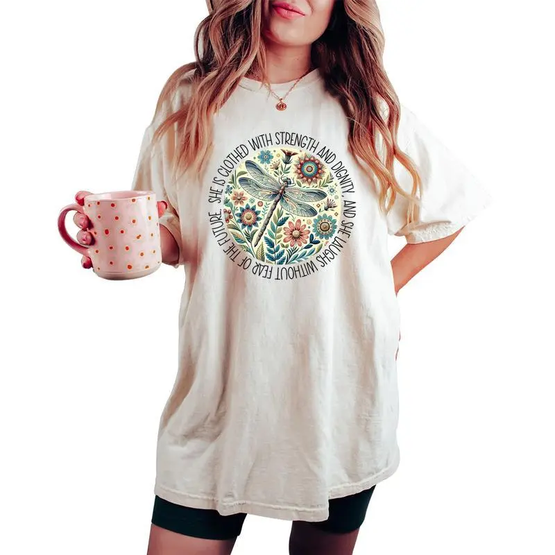 Dragonfly She Is Clothed With Strength & Dignity Women's Oversized Comfort T-shirt
