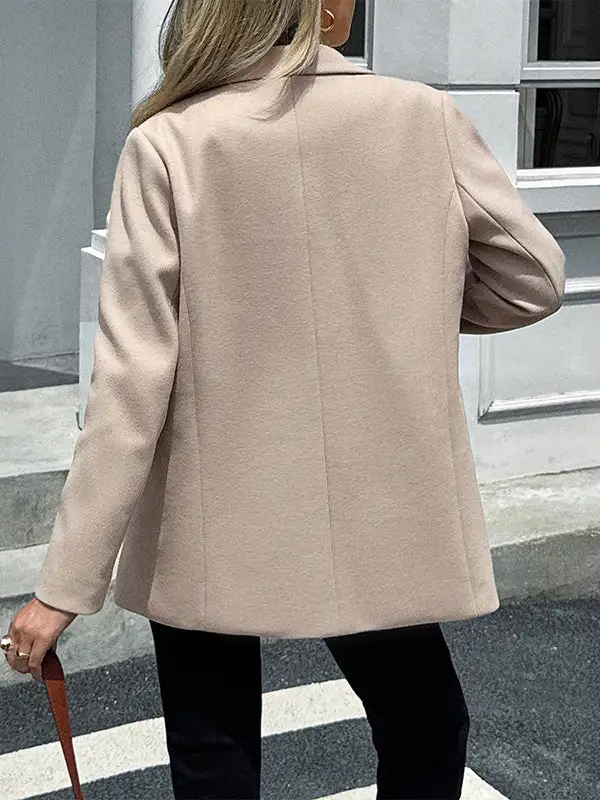 Long Sleeve Button Front Pocket Solid Color Notched Jacket