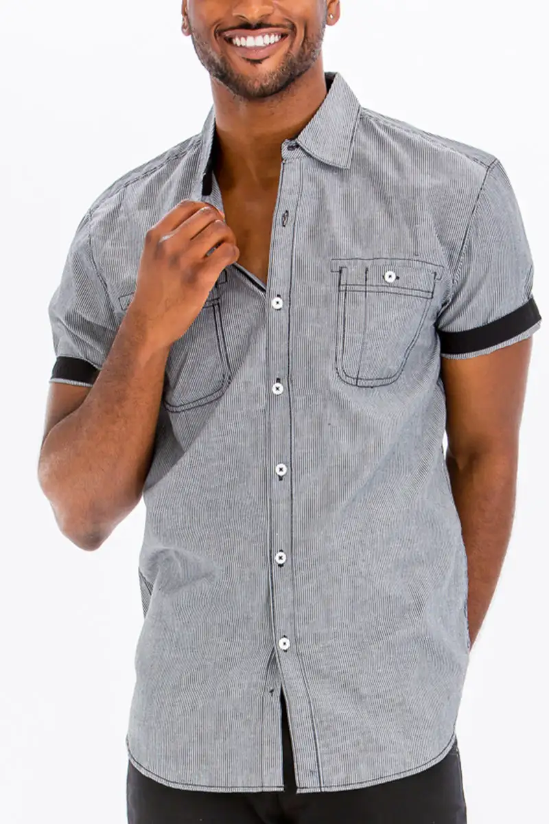 Black Striped Button-Up Shirt