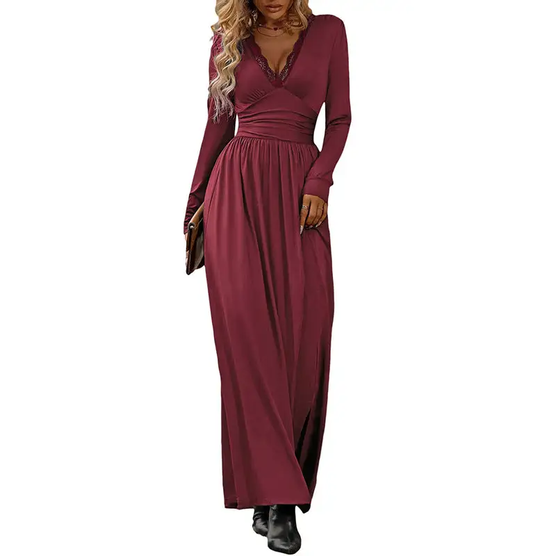 Women's V-Neck Long-Sleeve Slit Bridal Maxi Dress